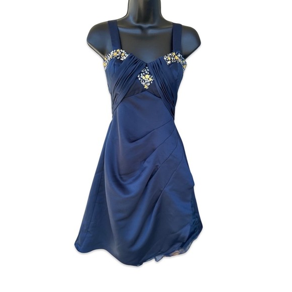 Jodi Christopher Bejeweled Open Back Pleated Fit & Flare Mini Dress Size 1 - Picture 3 of 15